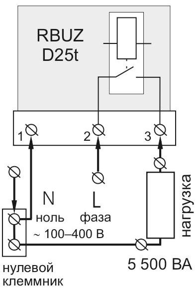Упрощенная внутренняя схема и схема подключения RBUZ D25t